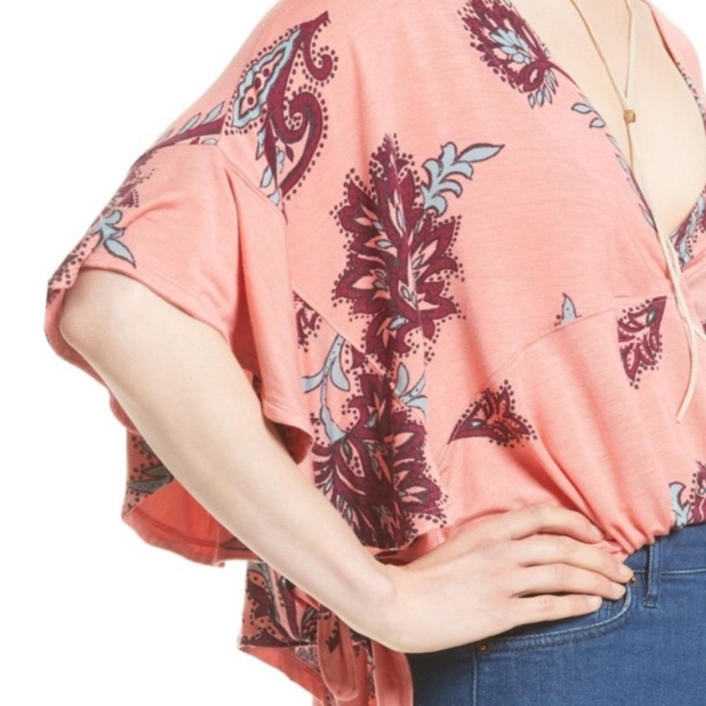 Free People Maui Wowi Floral Coral Flowy Blouse - Picture 3 of 9